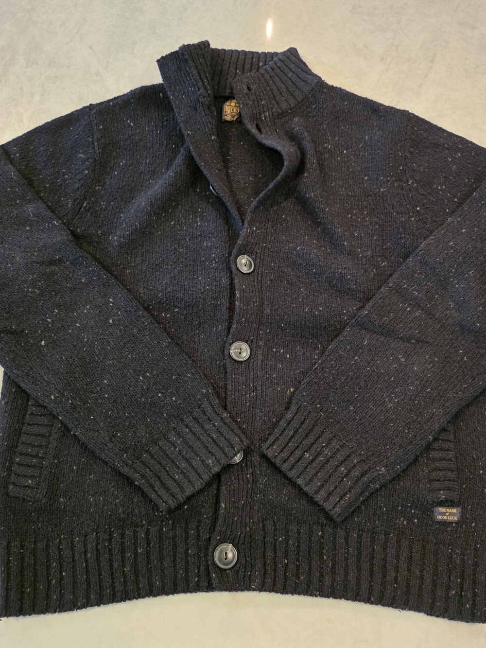Men's Black Wool-Blend Button Cardigan Sweater